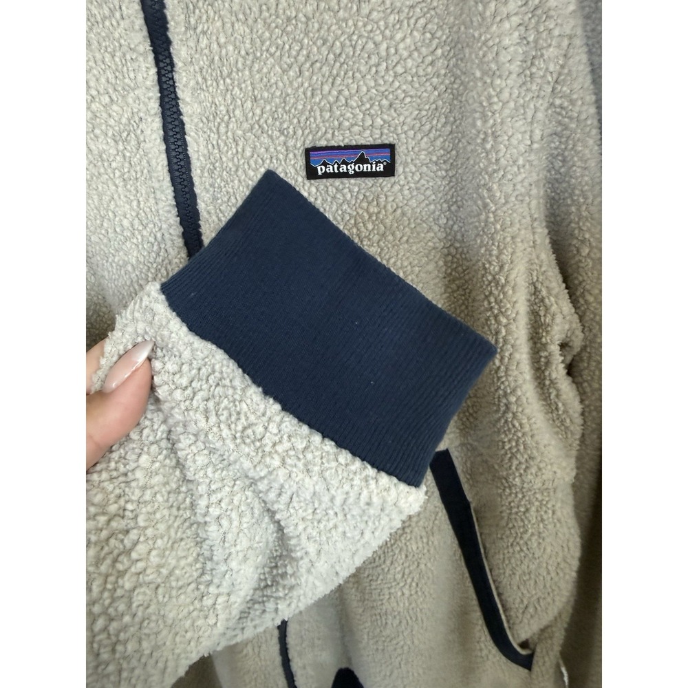 Patagonia Men's Shearling Fleece Zipper Jacket Oatmeal Heather Navy Trim Size XL - Picture 4 of 11